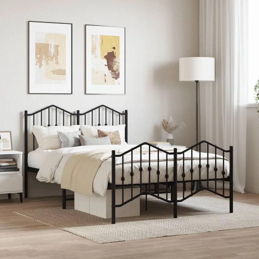 vidaXL Estrutura de cama com cabeceira e pés 120x200 cm metal preto