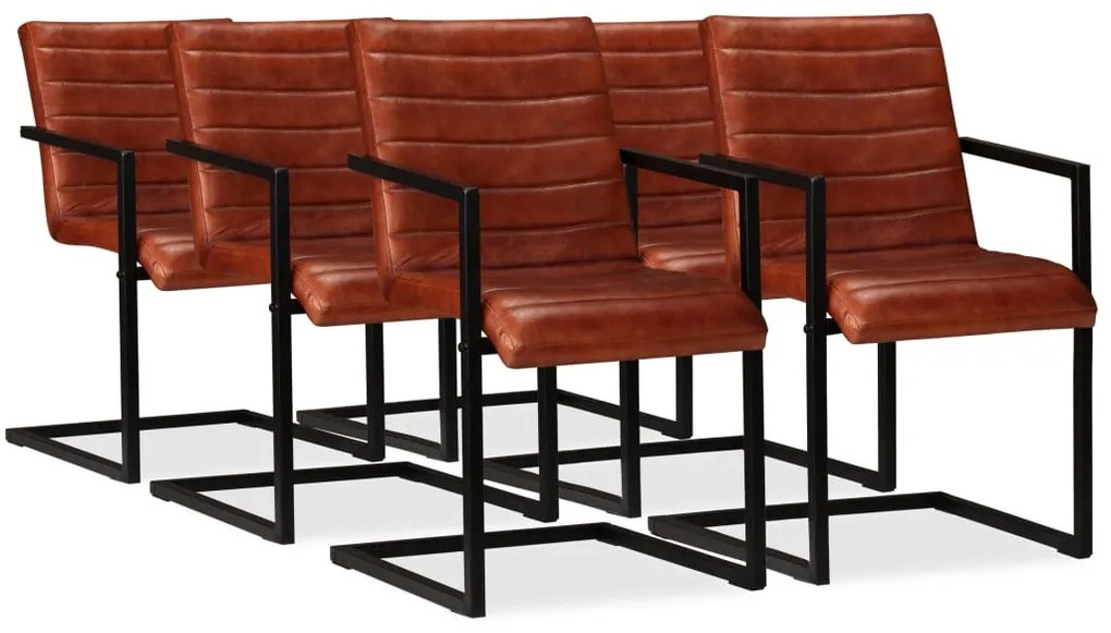 Cadeiras de jantar 6 pcs couro genuíno castanho