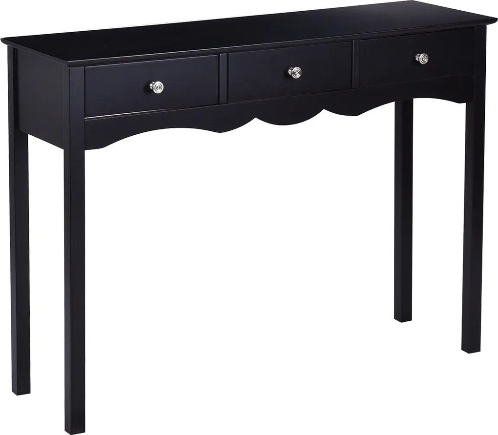 Secretária com 3 Gavetas, 100 x 32 x 75 cm, Multifuncional em MDF, Preto
