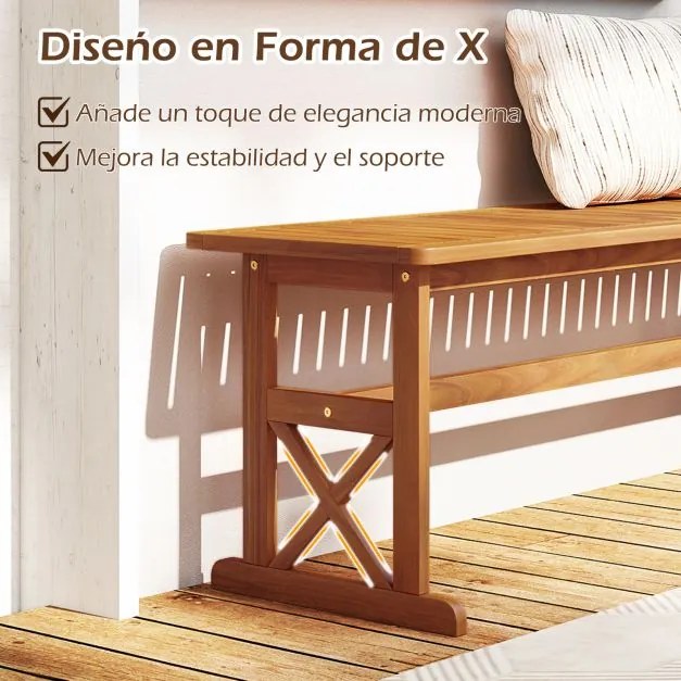 Conjunto de 2 bancos jardim de madeira de acácia para exterior 35 x 130 x 45 cm, sem encosto, com assento em ripas, para 2-3 pessoas, para sala de jan