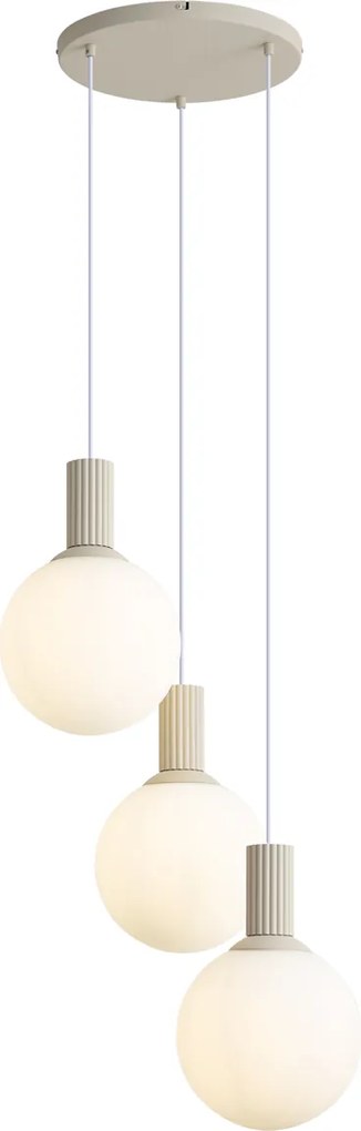 Candeeiro Pendente Escandinavo Bege com Vidro Opalino 3 Luzes - Polly