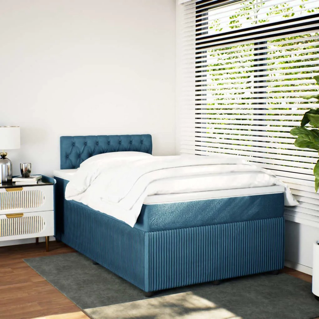 Cama boxspring com colchão 120x190 cm veludo azul