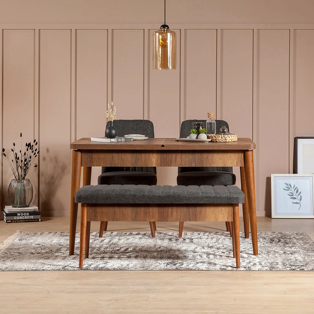 Conjunto de Mesa de Jantar Extensível Vina – Nogal e Antracite – 130x7