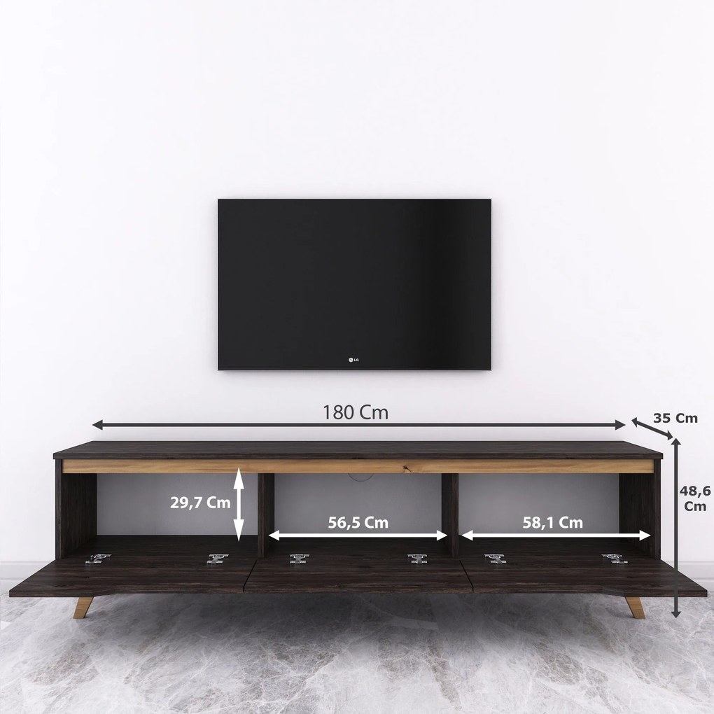 Móvel de TV D1 – Preto e Nogueira – 180 cm x 48,6 cm x 35 cm