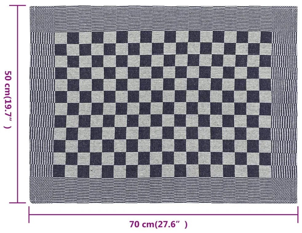 Panos de cozinha 50 pcs 50x70 cm algodão azul e branco