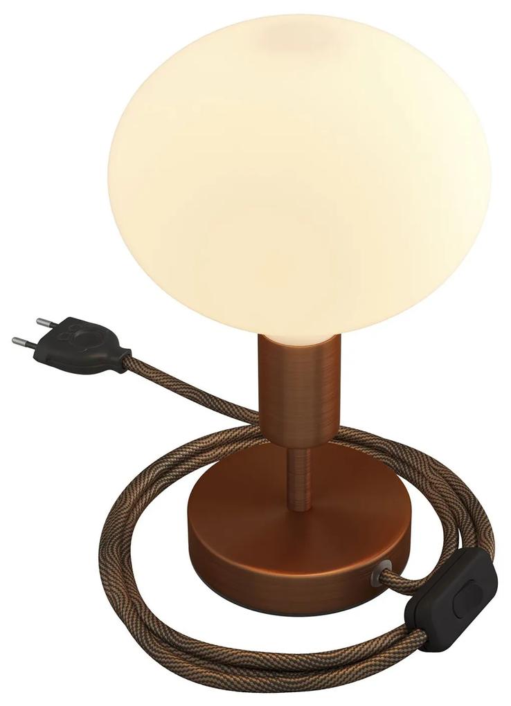 Alzaluce - metal table lamp with fabric cable switch and 2 poles plug - 5 cm / Cobre escovado