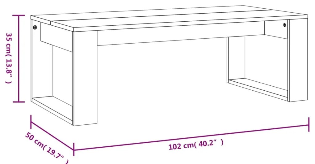 Mesa de centro 102x50x35 cm derivados madeira cinzento cimento