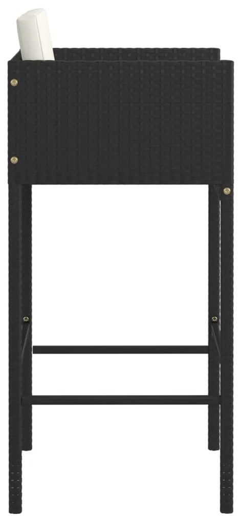 Bancos de bar com almofadões 4 pcs vime PE preto