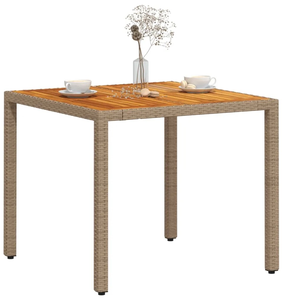 Mesa de jardim 90x90x75 cm vime PE e madeira de acácia bege