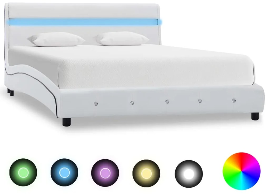 vidaXL Estrutura de cama com LED 160x200 cm couro artificial branco
