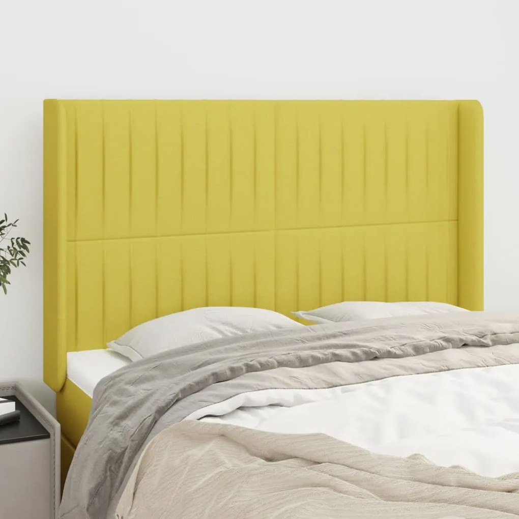 vidaXL Cabeceira de cama c/ abas tecido 147x16x118/128 cm verde