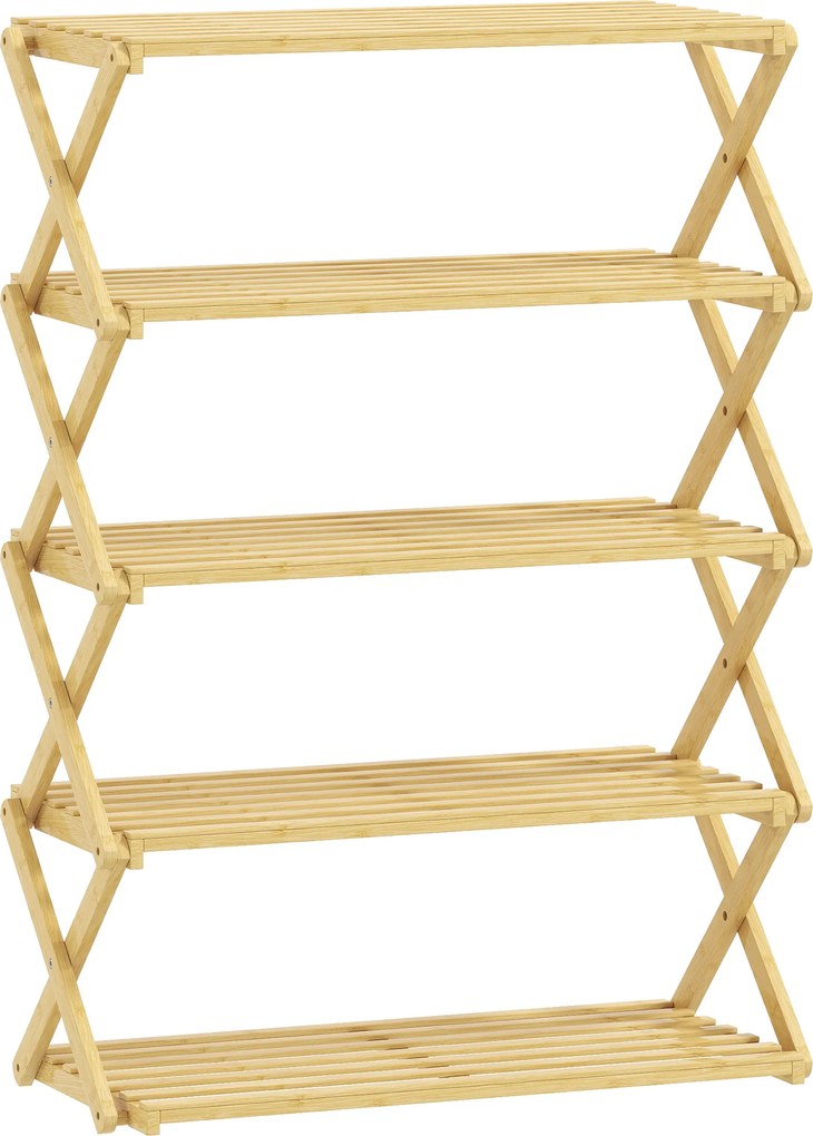 HOMCOM Sapateira Estreita de Bambu Dobrável de 5 Níveis para Entrada Corredor Quarto 60x29x88 cm Madeira | Aosom Portugal