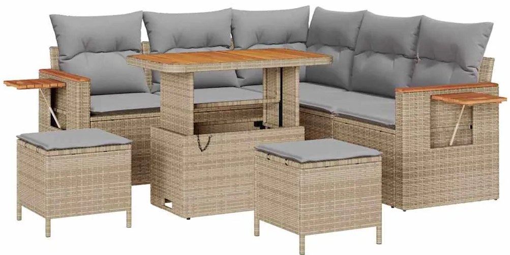 Conjunto de Sofá de Jardim de 8 Peças com Almofadas Bege Vime Acácia