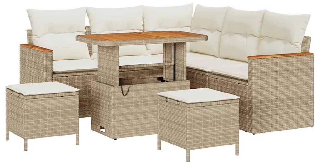 Conjunto de Sofá de Jardim de 8 Peças com Almofadas Bege Vime PE Acáci