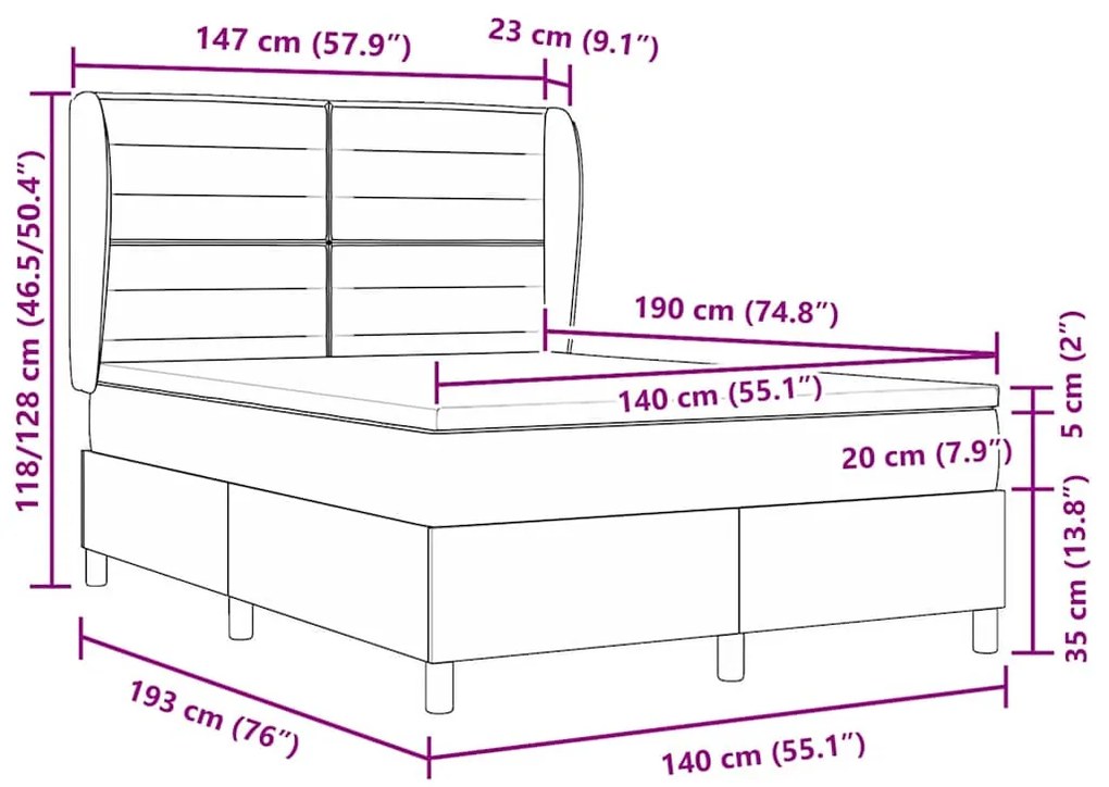 Cama Box com Colchão Castanho Escuro 140x190 cm, em tecido