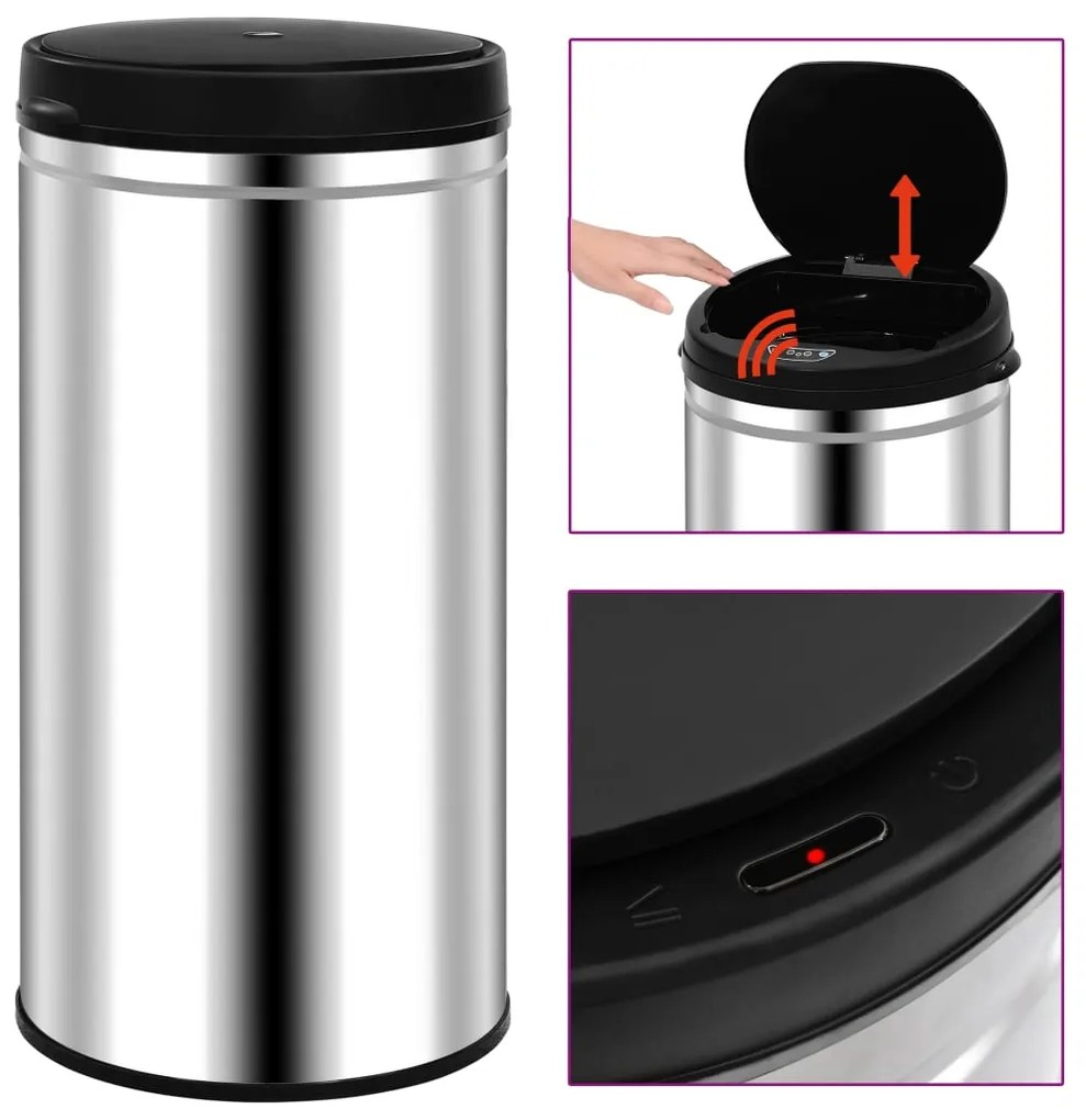 322696 vidaXL Caixote do lixo com sensor automático 70 L aço inoxidável
