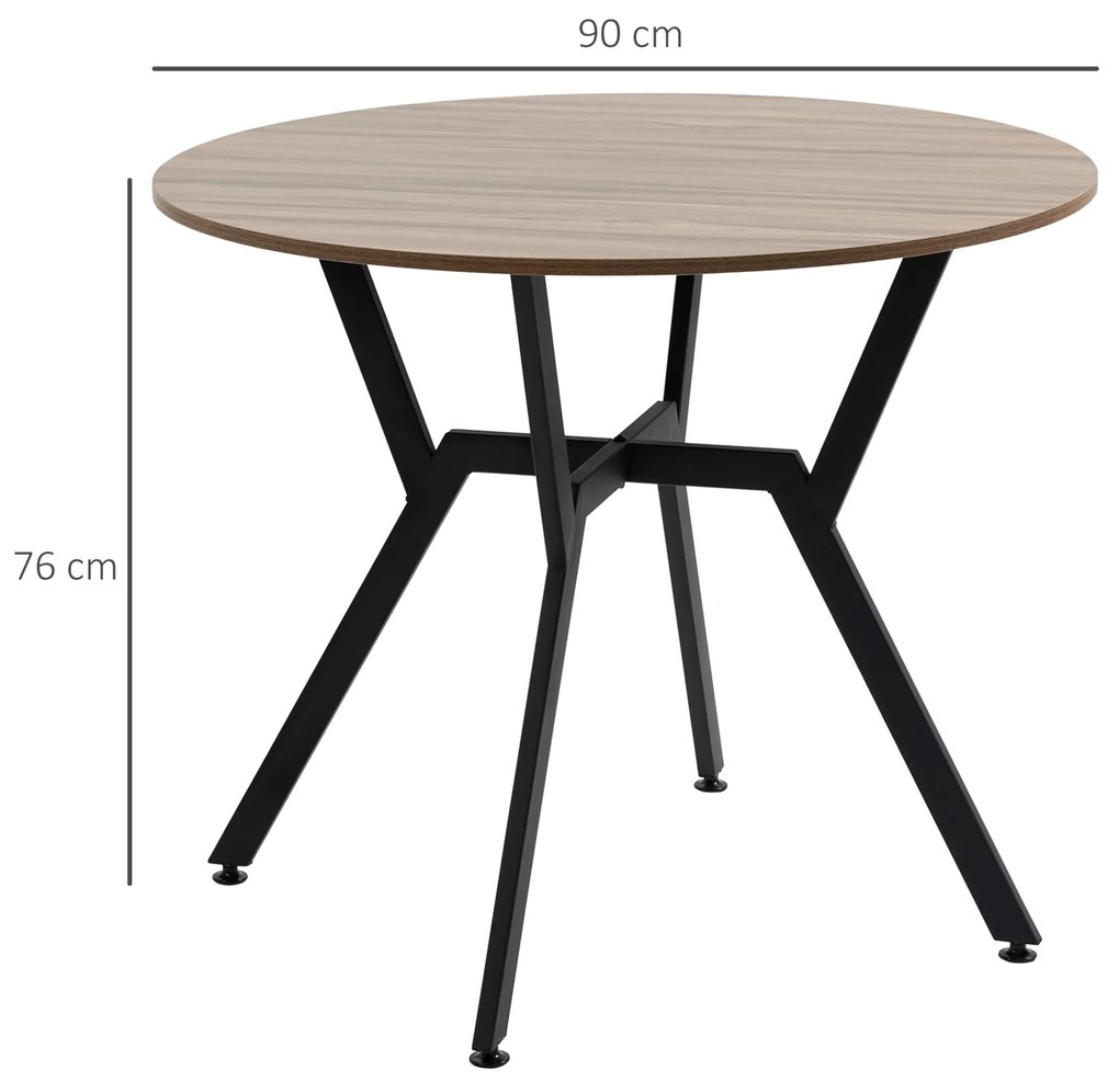 Mesa de Cozinha Redonda Mesa de Jantar Estilo Industrial com Bancada de Madeira e Estrutura de Aço para Sala de Jantar Carga 60kg Ø90x76 cm Marrom e P