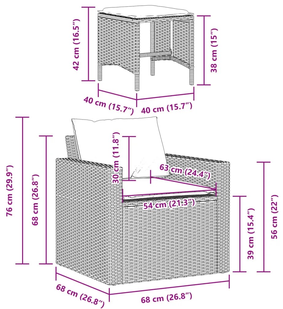 4 pcs conjunto de sofás para jardim c/ almofadões vime PE bege
