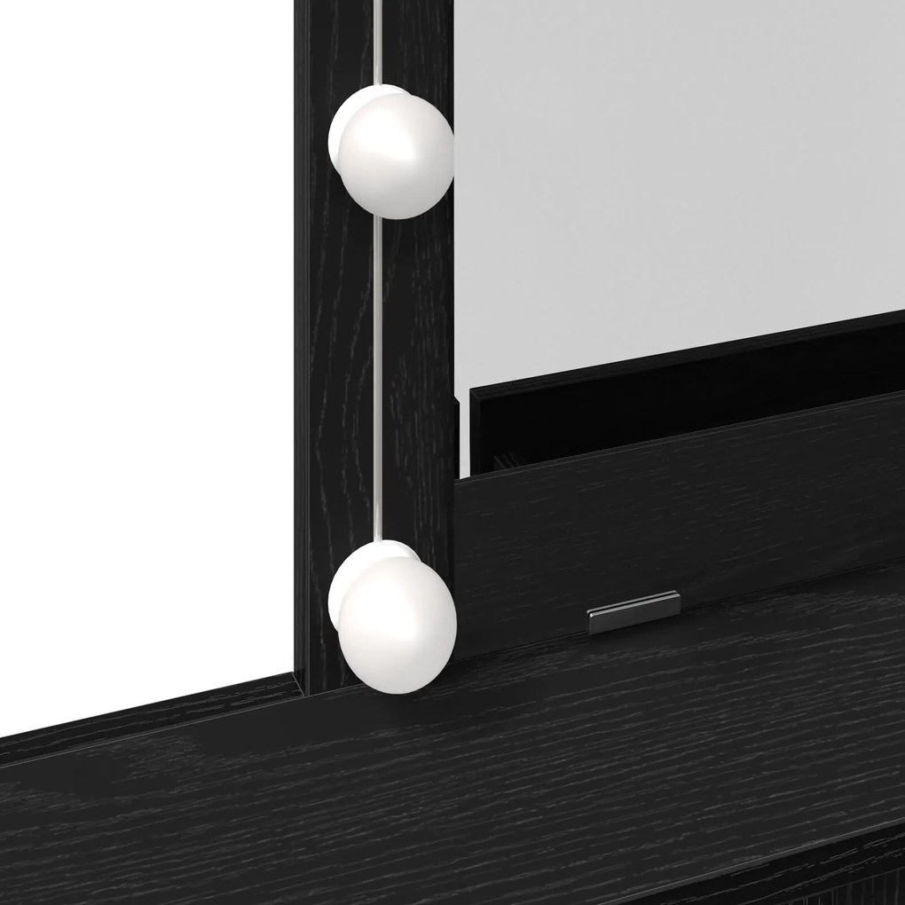 Mesa de Maquiagem com Espelho e Luzes LED Carvalho Preto Madeira Engen