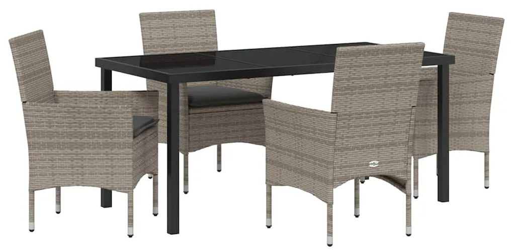 Conjunto de Jantar de Jardim com 5 Peças e Almofadas Cinzas