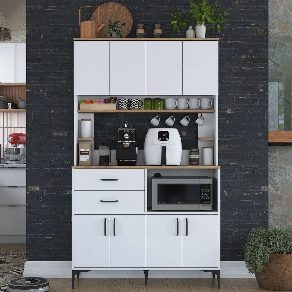 Armário Alto de Cozinha "Stella" - Nogueira e Branco - Design Moderno