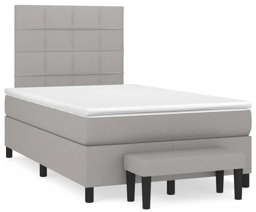vidaXL Cama boxspring com colchão 120x190 cm tecido cinzento-claro