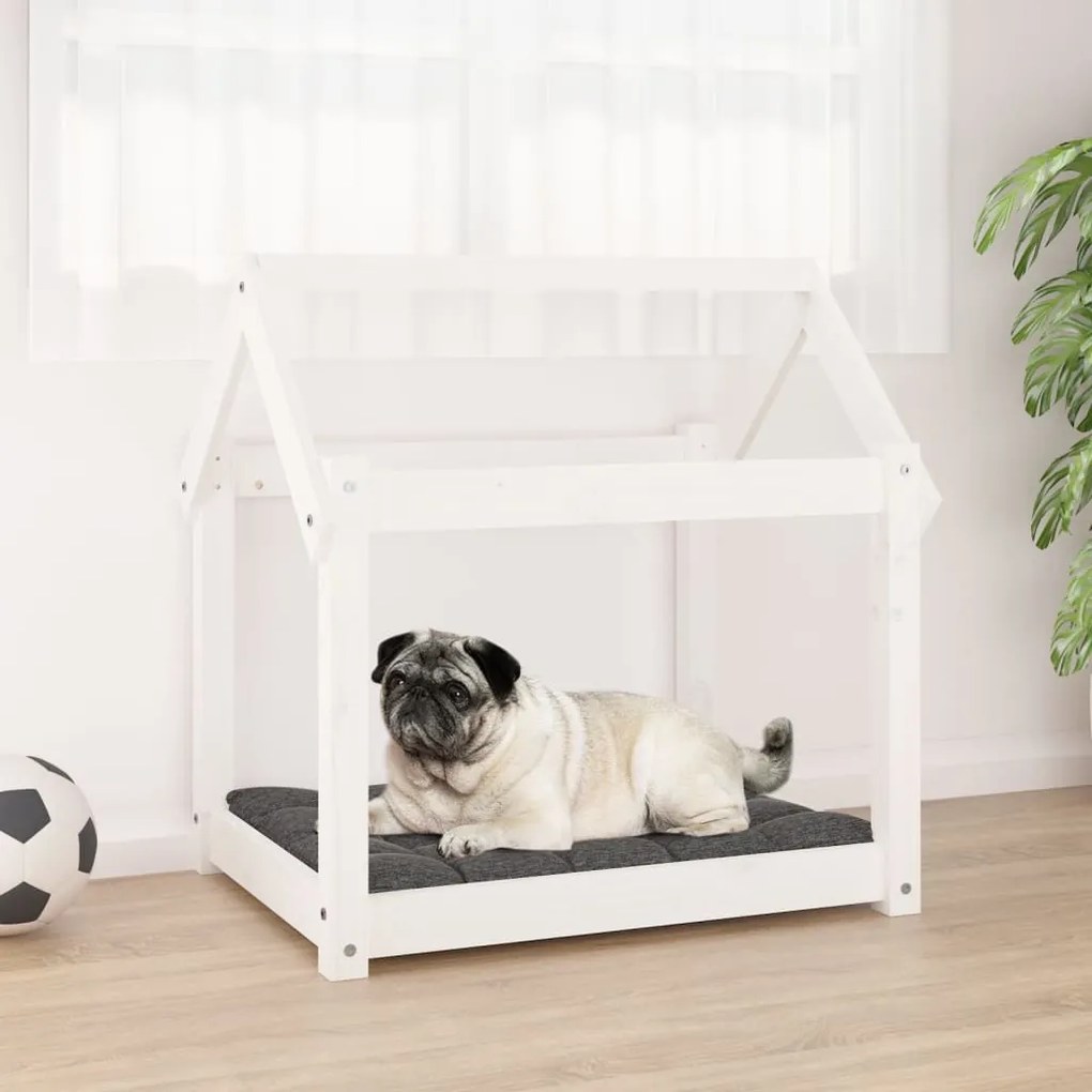 822203 vidaXL Cama para cães 71x55x70 cm madeira de pinho maciça branco