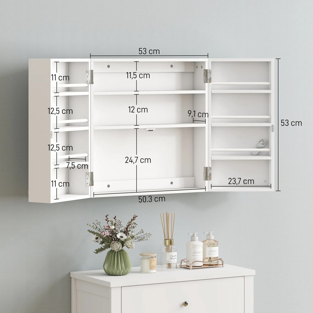Armário de Medicamentos de Parede, 53 x 20 x 53 cm, Com Fechadura, Branco