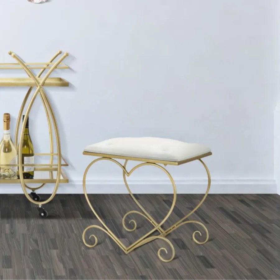 BANCO CORAÇÃO 50X37,5X51,5 CM DOURADO E CREME