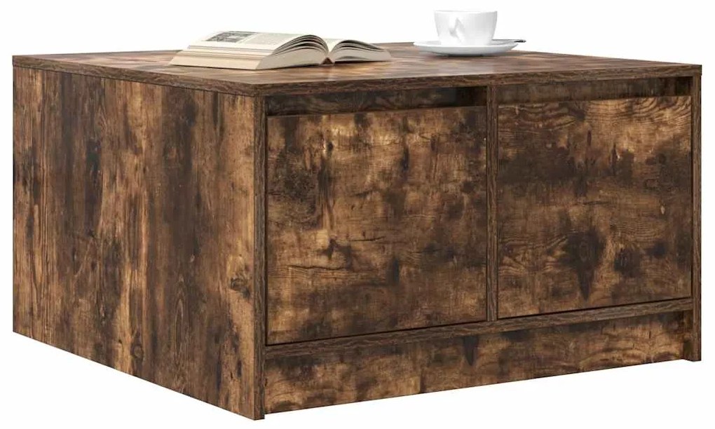 Mesa de centro com gavetas 70,5x70x40 cm carvalho fumado