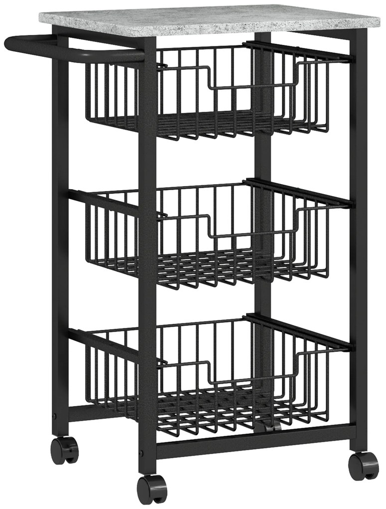 HOMCOM Fruteira para Cozinha Carrinho de Cozinha com 3 Cestas e Estrutura de Aço 49,5x31x69 cm Cinza Claro | Aosom Portugal