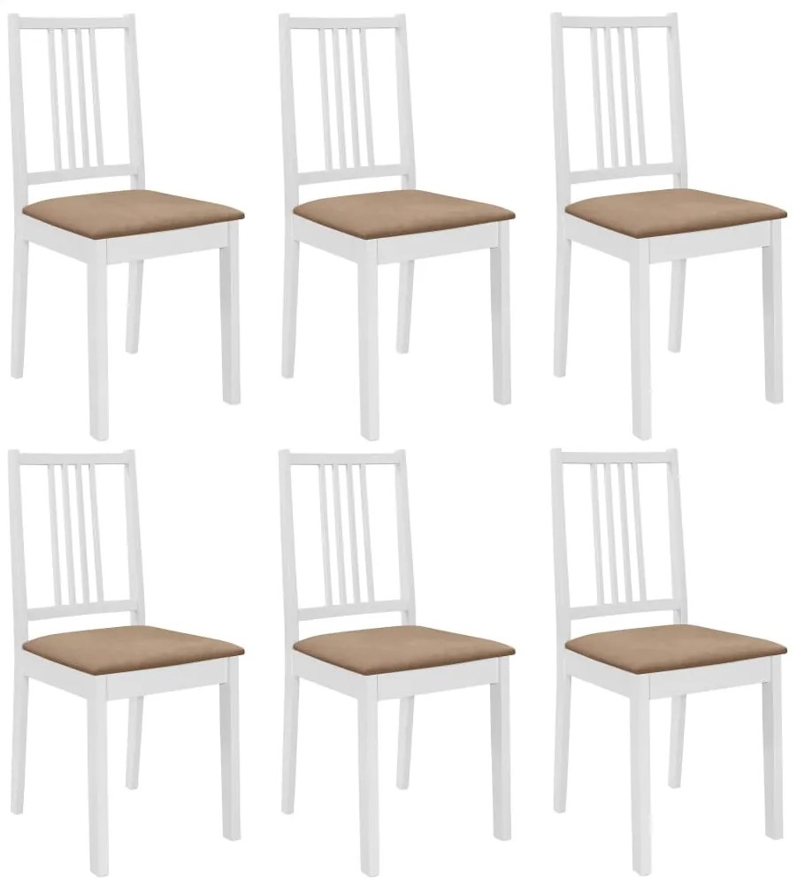 Cadeiras de jantar com almofadões 6 pcs madeira maciça branco