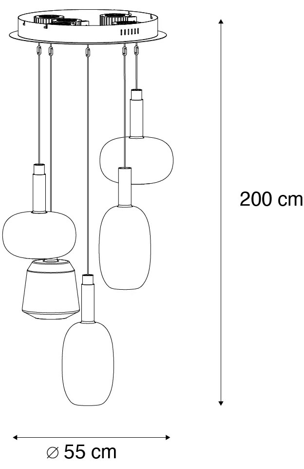 Candeeiro suspenso preto com vidro multicolorido redondo Incl. LED 6-luzes Easylift - Irides Moderno