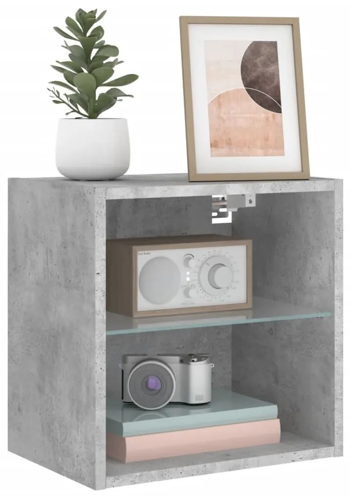 Mesa de cabeceira de parede com luzes LED cinzento cimento