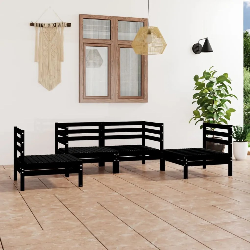 4 pcs conjunto lounge de jardim pinho maciço preto