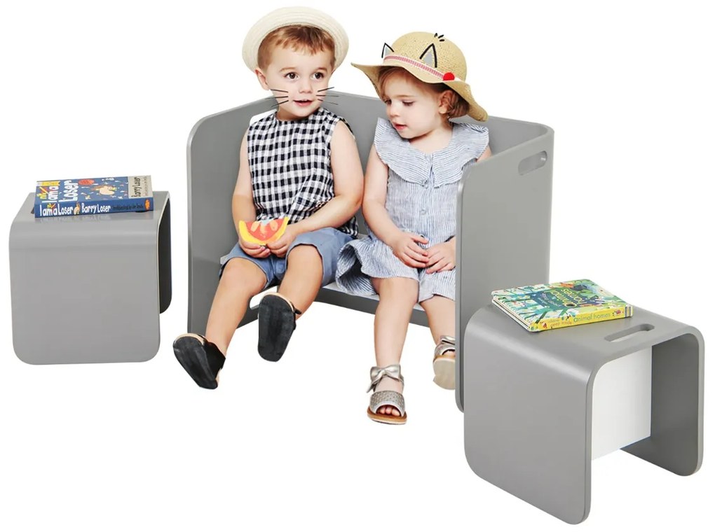 Mesa e cadeiras para crianças com tampo espesso e superfície lisa para casa, escola, jardim de infância 68,5 x 40 x 50 cm Cinzento
