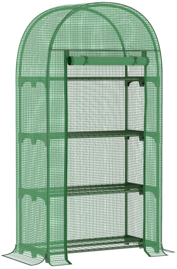 Outsunny Estufa de Jardim com 4 Prateleiras Metálicas Porta Enrolável e Cobertura de PE Estufa de Varanda 80x49x160cm Verde