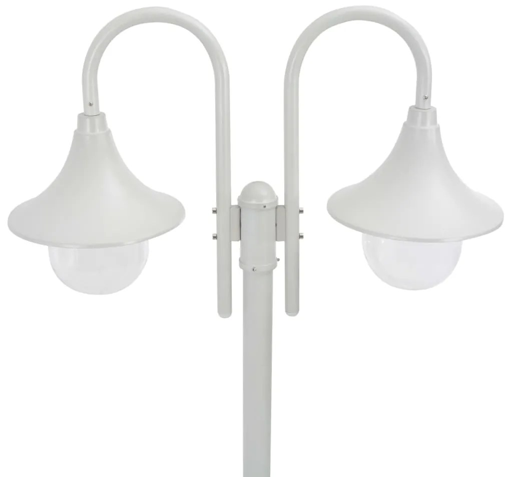 Candeeiro de pé p/ jardim c/ 2 braços E27 220cm alumínio branco