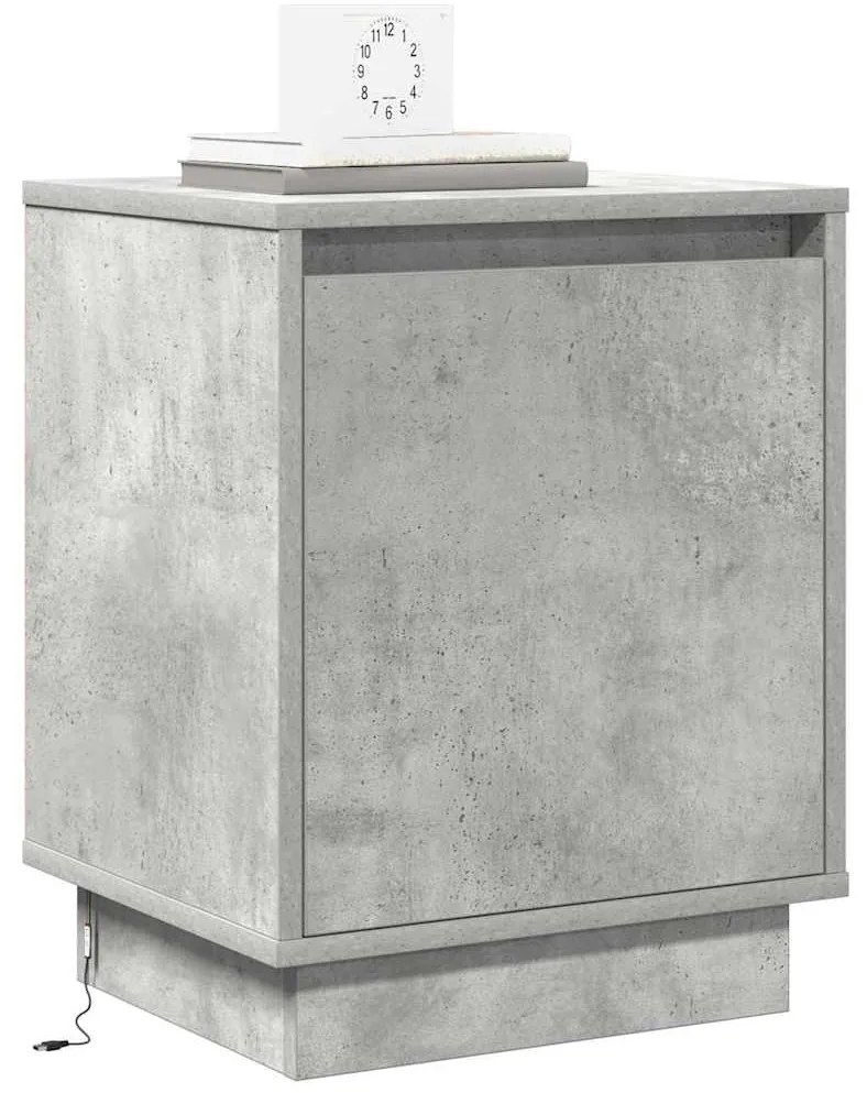 Mesas de cabeceira com luzes LED 2 pcs Cinza Concreto 39x34,5x50 cm