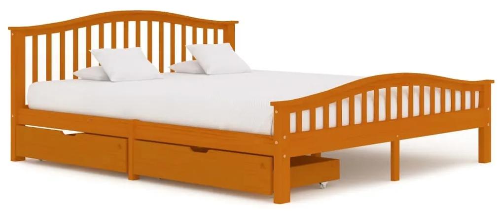 Estrutura cama c/ 2 gavetas 180x200cm pinho maciço castanho mel