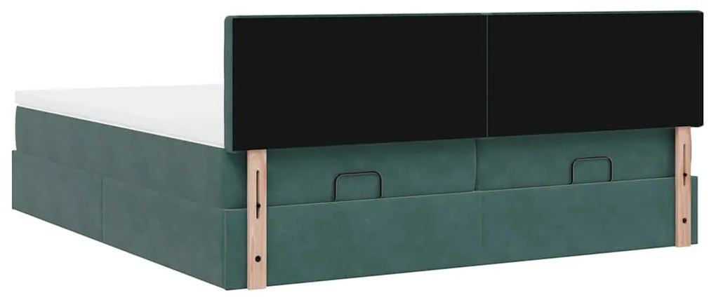 Estrutura de cama otomana com colchão verde escuro Veludo