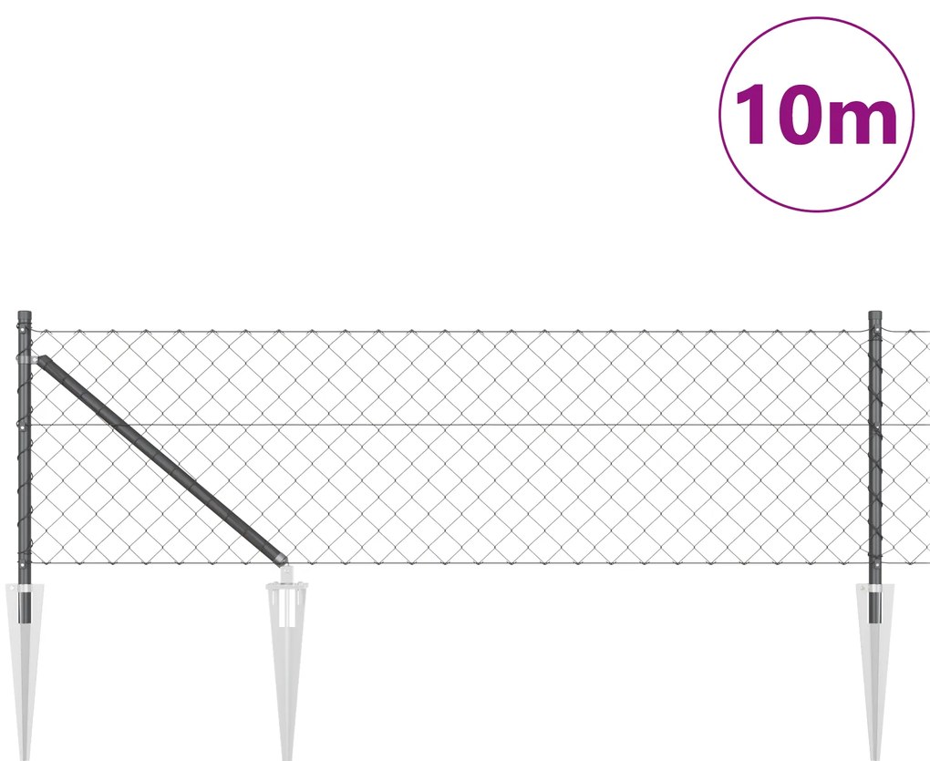 Cerca de Cadeia com 7 Postes de Espeto 0.4x10 m Aço Galvanizado