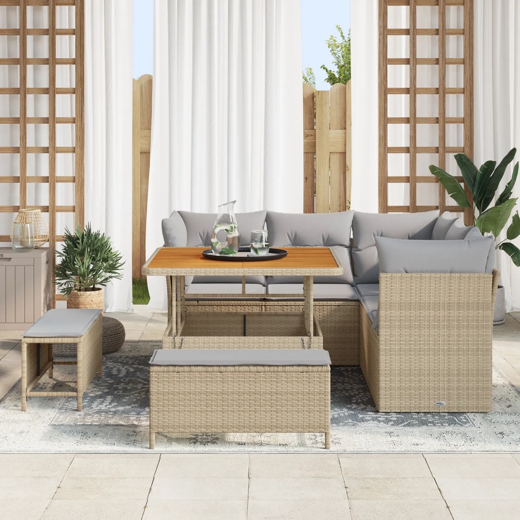 Conjunto de Sofá de Jardim de 8 Peças com Almofadas Bege em Rattan Pol