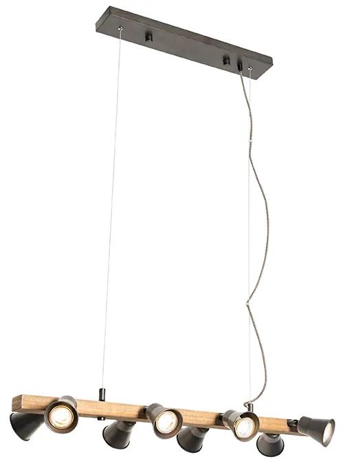 Candeeiro de suspensão rústico preto madeira 8 luzes - JELLE Rústico