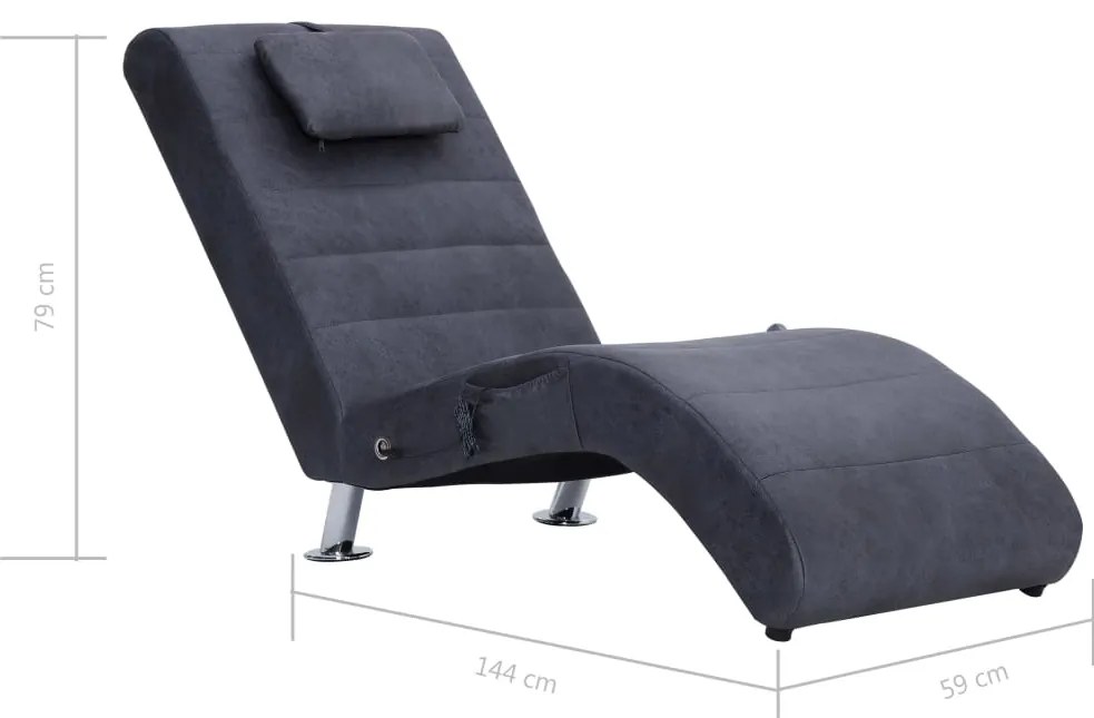 Chaise longue de massagem c/ almofada camurça artif. cinzento