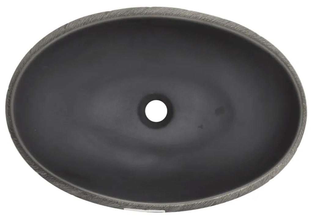Lavatório de bancada oval 59x40x15 cm cerâmica preto e cinza
