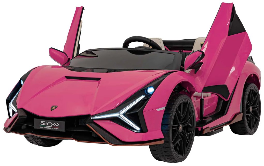 Carro elétrico para Crianças 2 Lugares Lamborghini SIAN 24V 4x4 Rodas Espuma EVA, Assento couro ecológico Rosa