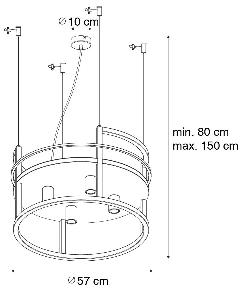 Candeeiro de suspensão industrial preto com rack redondo 4 luzes - Cage Rack Industrial