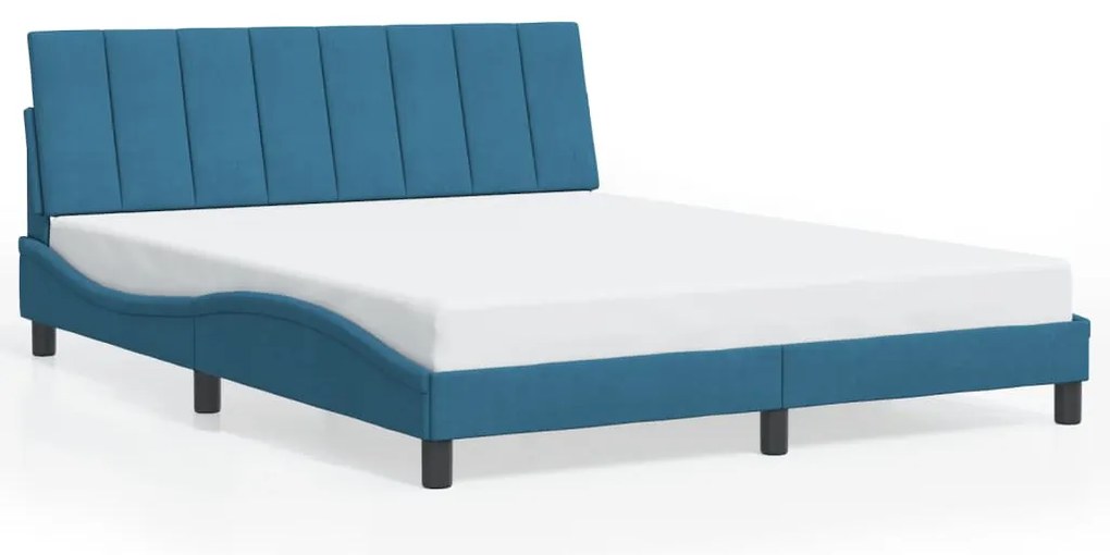 Estrutura de cama c/ luzes LED 160x200 cm veludo azul