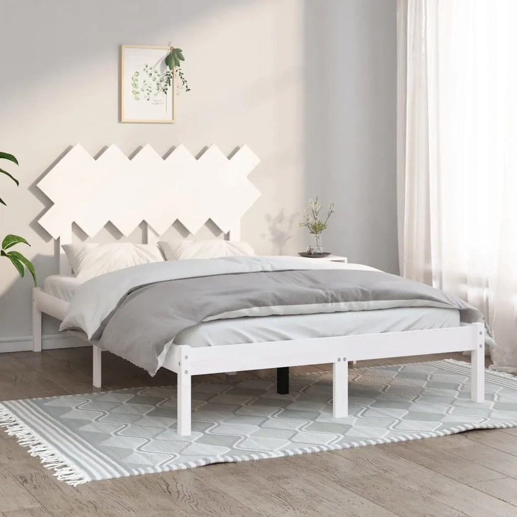 Estrutura de cama dupla 135x190 cm madeira maciça branco